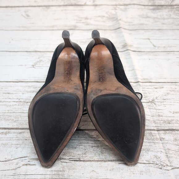 L.A.M.B. Black Suede Lace Up Stiletto Ankle Booties Women Size 8.5 - Picture 6 of 8